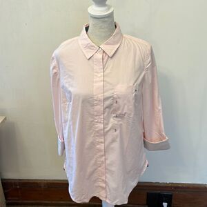 Tommy Hilfiger pale pink long rollable sleeve button front shirt Size S New
